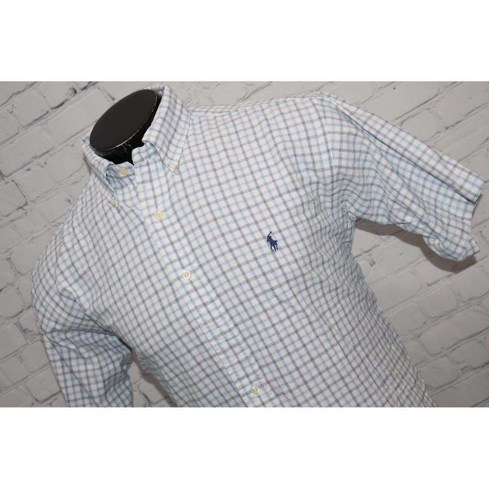 Polo Ralph Lauren Yarmouth Button Down Shirt Mens Large White Blue Plaid Vintage
